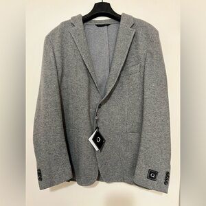 NWT Q by Flynt Gray Textured Wool Blend Blazer with Notched Lapel